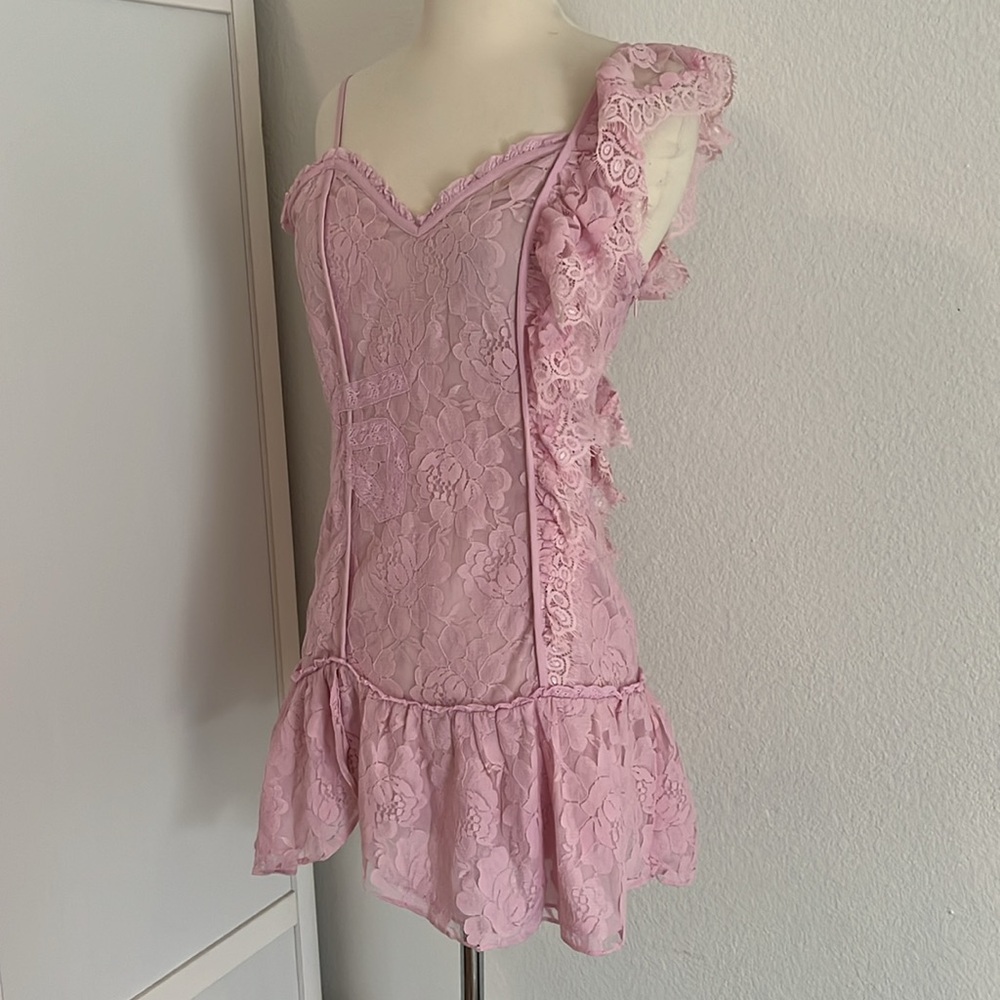 LoveShackFancy Pink Lace Mini Dress